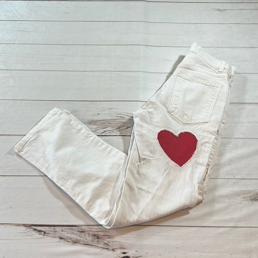 REVICE White Straight-Leg Jeans with Red Heart Patch